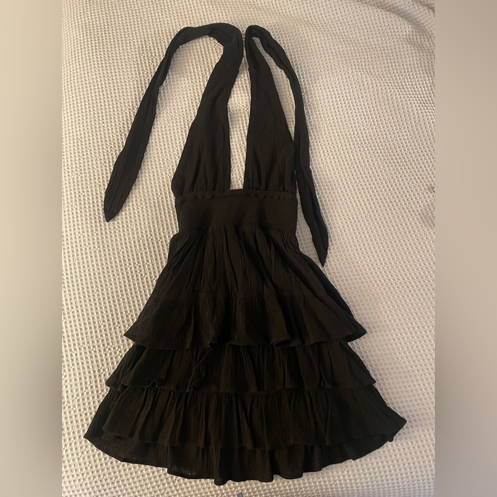 Elan Black Tiered Halter Dress